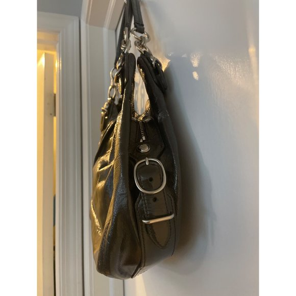 Coach Black patent Leather Handbags with Three Compartments /Pleated Front/Silve - Picture 4 of 13